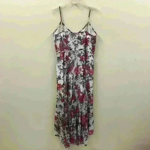 Nanette Lepore Maxi Dress 14 White Pink Green Spaghetti Strap Drawstring Hi Lo L - Picture 2 of 8